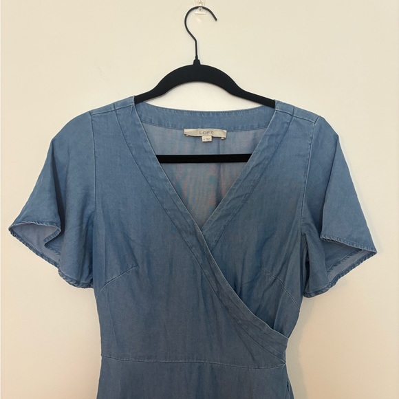 LOFT short Sleeve Wrap Midi Denim Dress Women’s 4 Denim Blue - Picture 3 of 11